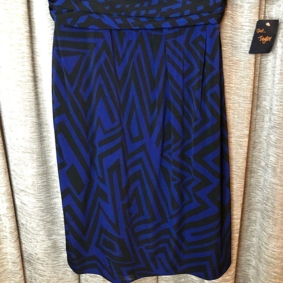 NWT Just Taylor Blue & Black Geometric Print Gold Zipper Back Dress Size 8 - Picture 5 of 12